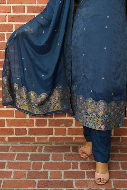 NAVY BLUE ROMAN SILK SUIT SET
