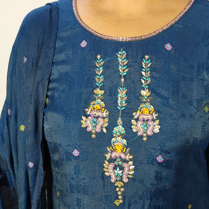 NAVY BLUE ROMAN SILK SUIT SET