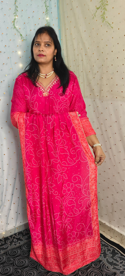 Pink & Orange Pure Viscose Bandhani Suit Set