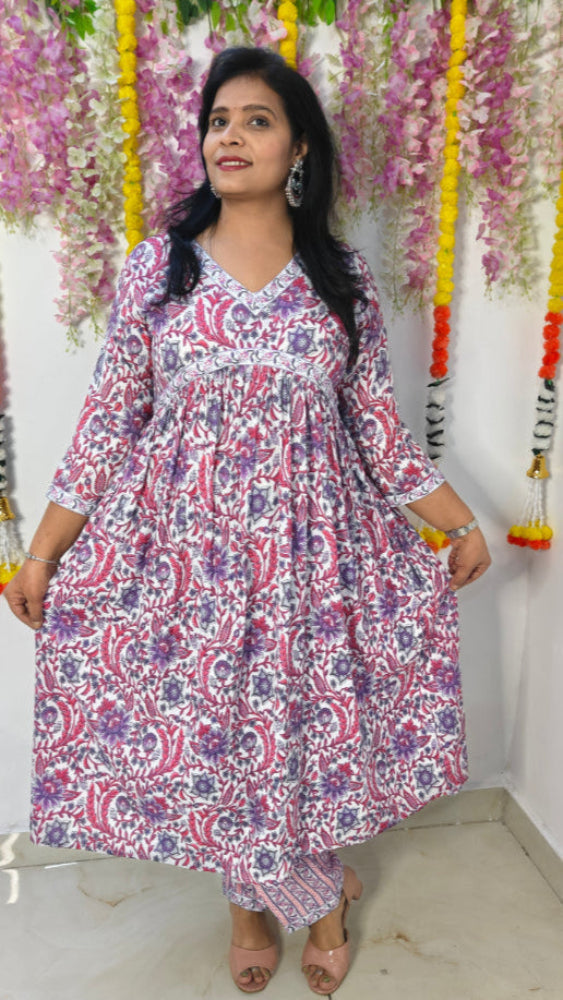 FLORAL PRINTED ANARKALI WITH TROUSERS AND DUPATTA