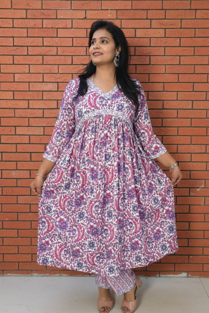 Floral Printed Cotton Anarkali Suit Set