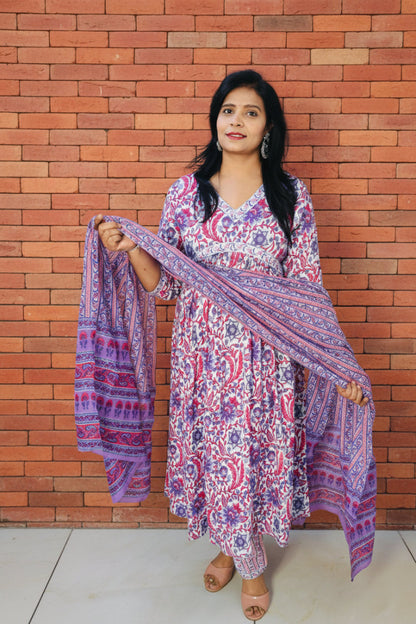 Floral Printed Cotton Anarkali Suit Set