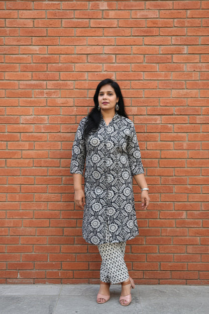 Grey Floral Print Rayon Co-Ord Set