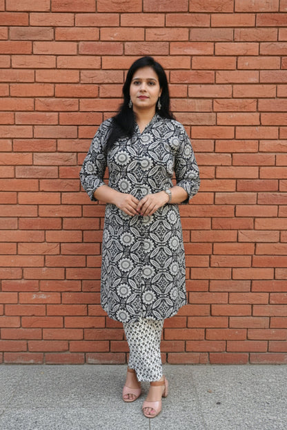 Grey Floral Print Rayon Co-Ord Set