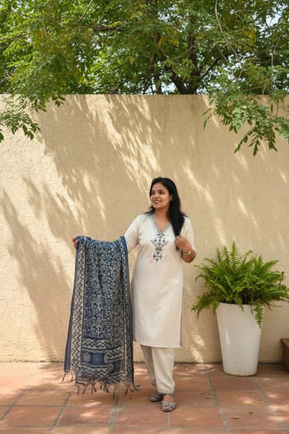 OFF - WHITE KHADI COTTON SUIT SET