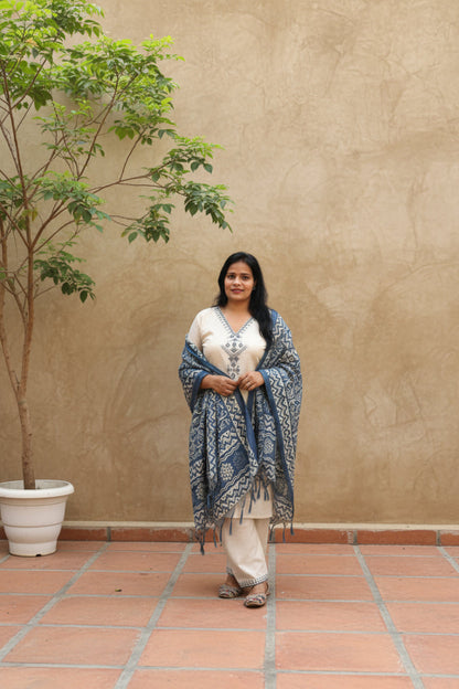 OFF - WHITE KHADI COTTON SUIT SET