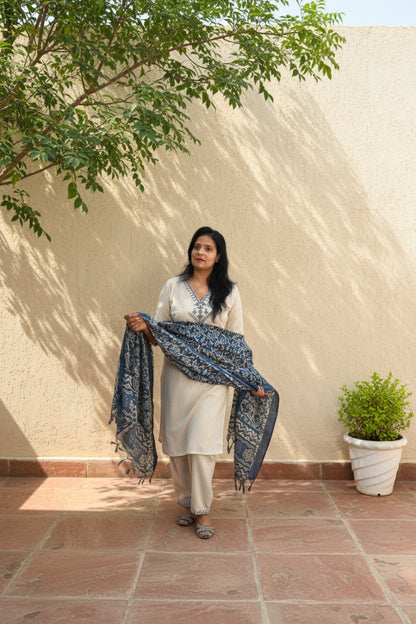 OFF - WHITE KHADI COTTON SUIT SET