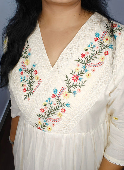 Embroidered Mul Cotton Kurti for Women