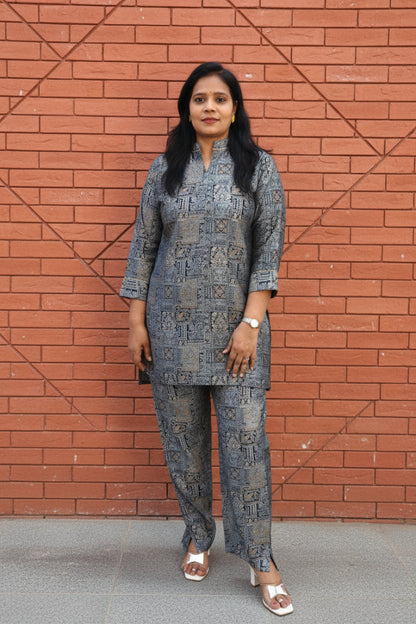 Grey Printed Co-Ord Set for College Girl