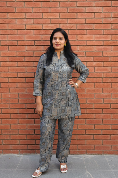 Grey Printed Co-Ord Set for College Girl