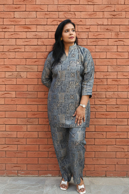 Grey Printed Co-Ord Set for College Girl