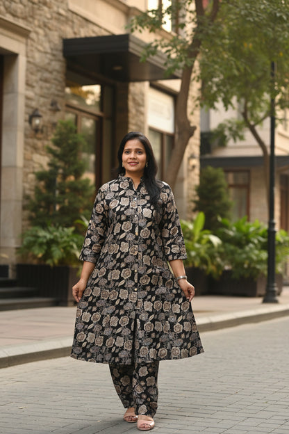 Black Floral Print Vatican Co-Ord Set