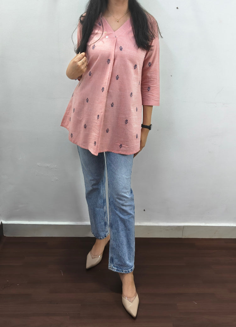 BLUSH PINK IKKAT SHORT KURTI