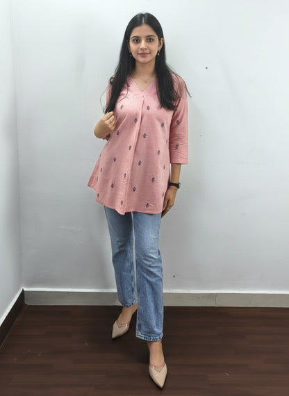 Blush Pink Ikkat Short Kurti