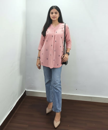 Blush Pink Ikkat Short Kurti
