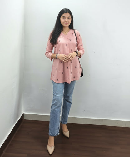 Blush Pink Ikkat Short Kurti