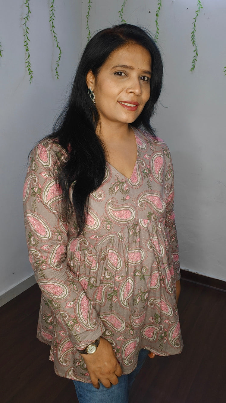 FLORAL ISHIKA PINK PEPLUM SHORT KURTI
