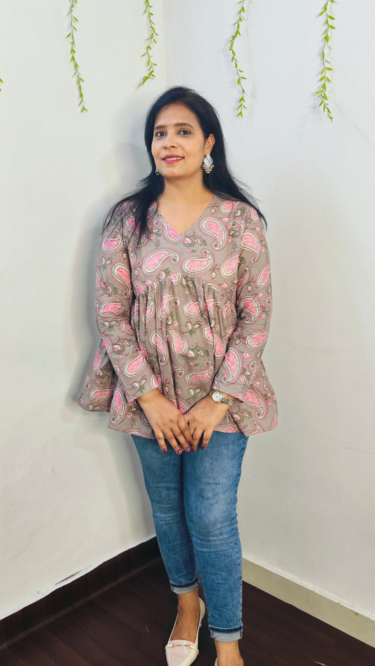 FLORAL ISHIKA PINK PEPLUM SHORT KURTI