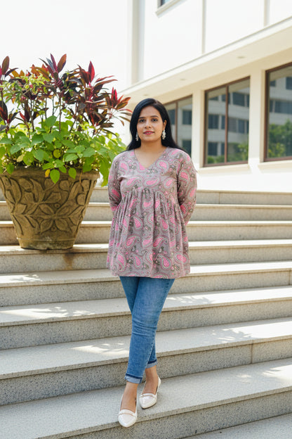 Floral Pink Ishika Peplum Short Kurti