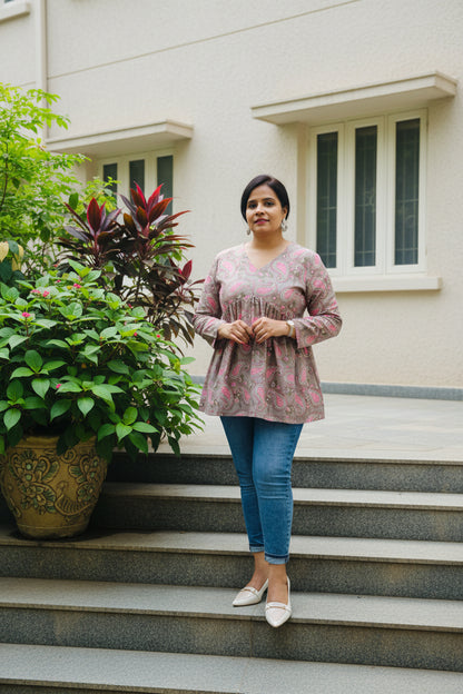 Floral Pink Ishika Peplum Short Kurti