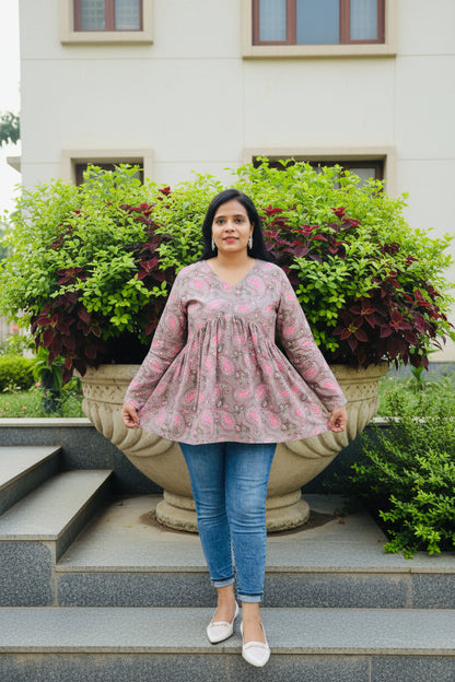 Floral Pink Ishika Peplum Short Kurti