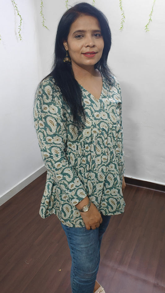 OCEAN PAISLEY ISHIKA PEPLUM COTTON SHORT KURTI