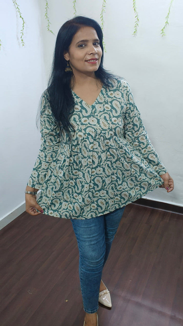 OCEAN PAISLEY ISHIKA PEPLUM COTTON SHORT KURTI