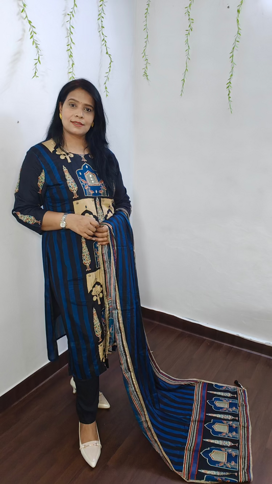 BLACK MUSLIN SUIT SET WITH REAL MIRROR WORK