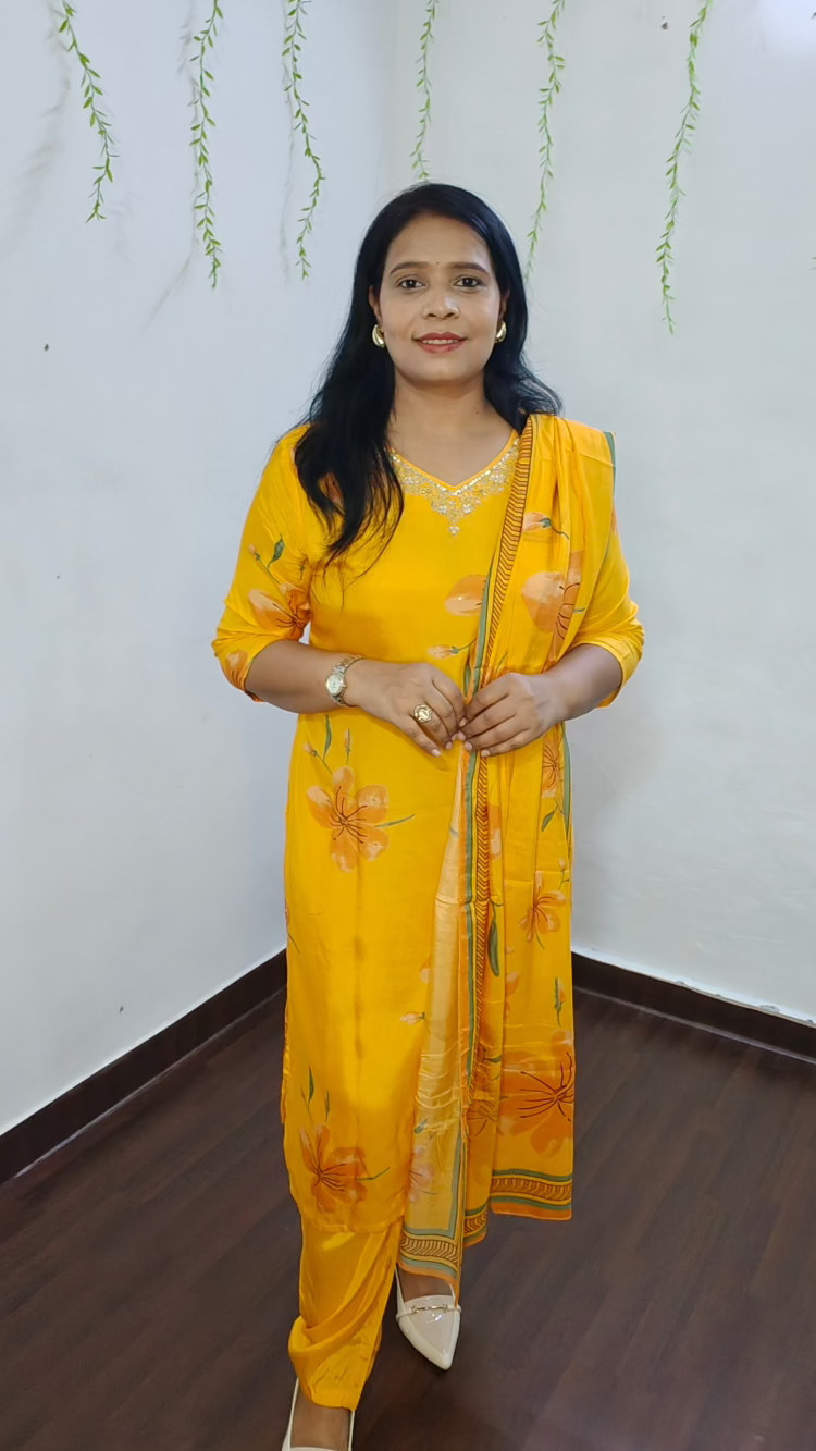 MANGO YELLOW DIGITAL PRINT STRAIGH SUIT SET