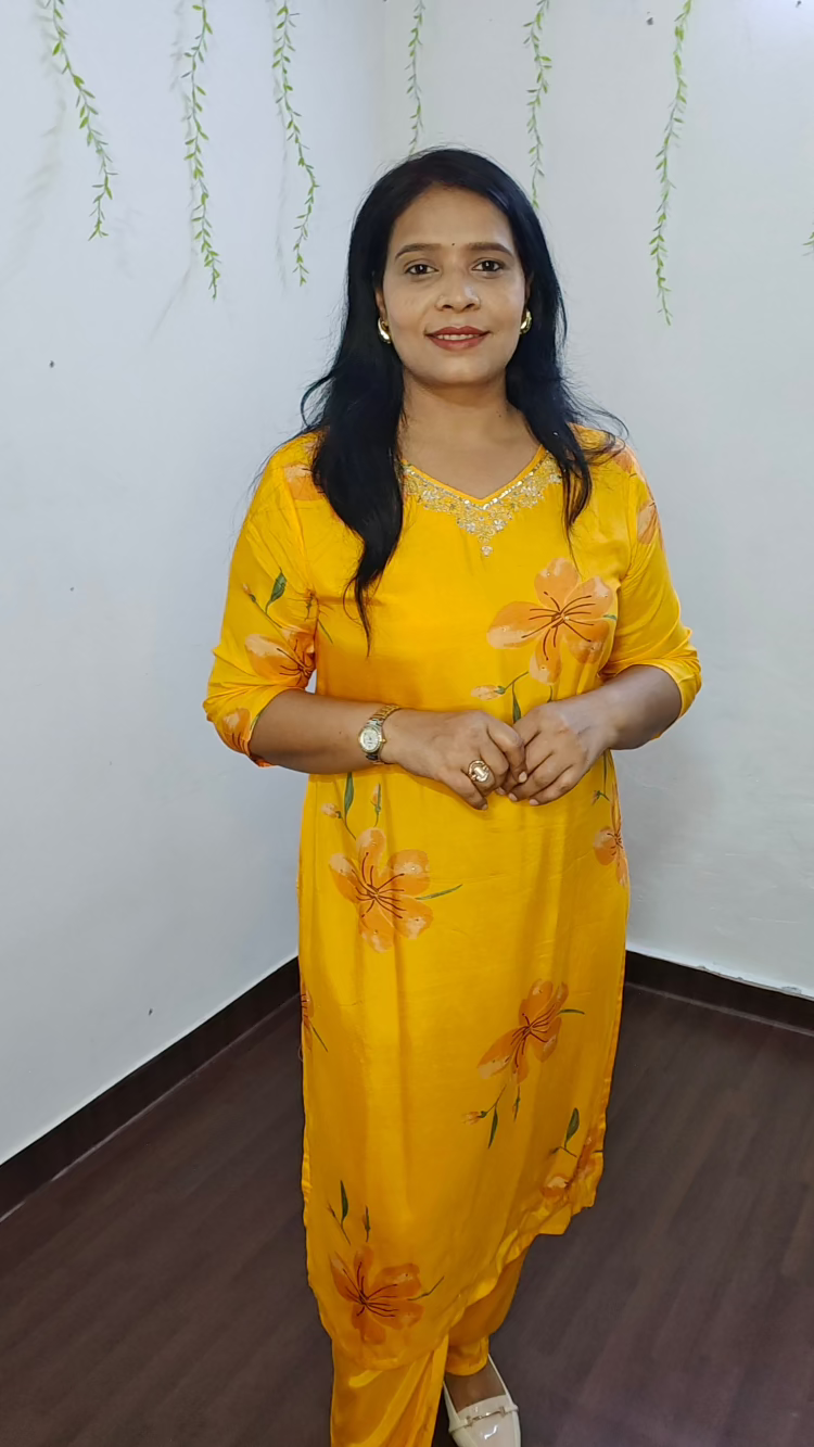 MANGO YELLOW DIGITAL PRINT STRAIGH SUIT SET