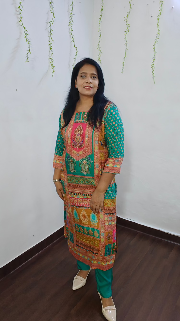 YELLOW GREEN CREPE SILK KURTA SET