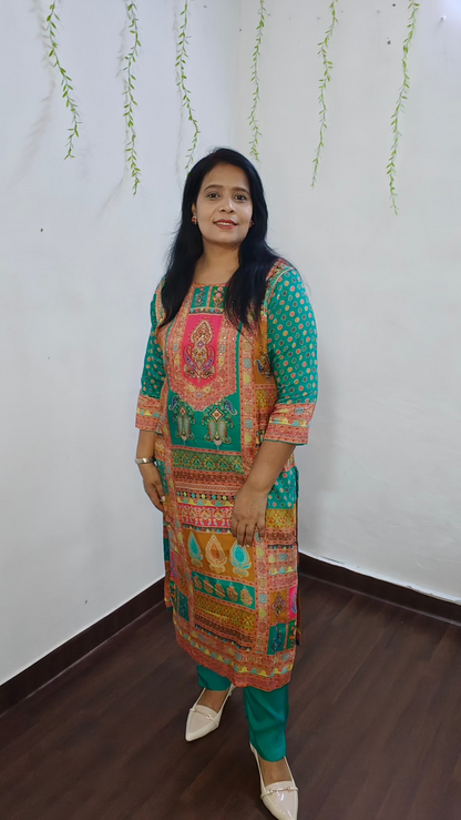 Yellow Green Crepe Silk Kurta Set