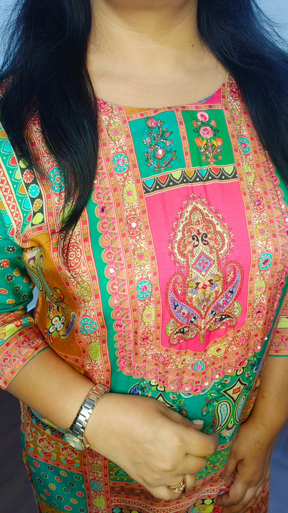 Yellow Green Crepe Silk Kurta Set