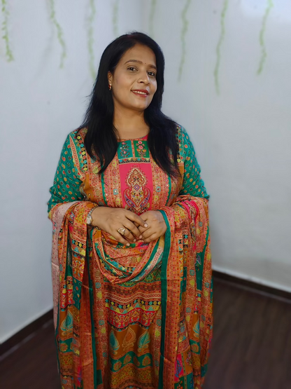 Yellow Green Crepe Silk Kurta Set