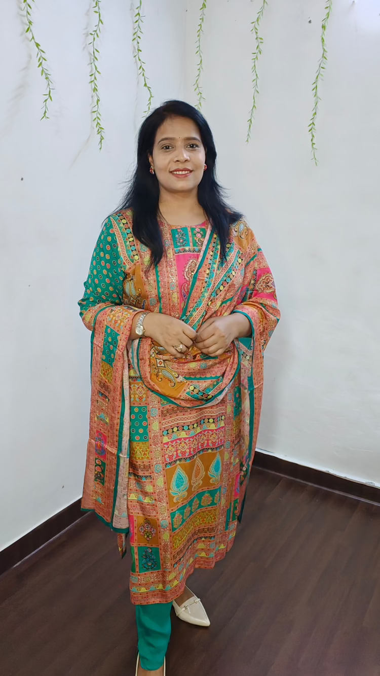 YELLOW GREEN CREPE SILK KURTA SET
