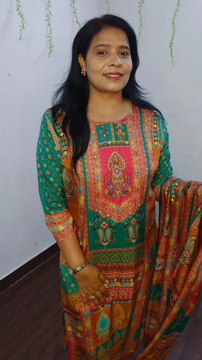 Yellow Green Crepe Silk Kurta Set