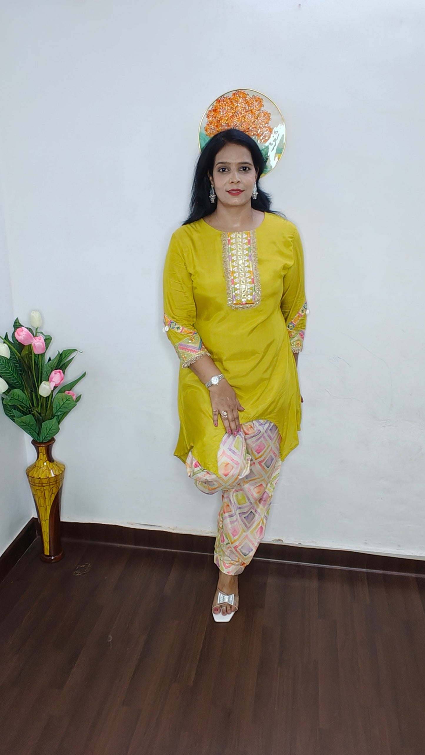 ROMAN SLIK EMBROIDERED HALDI YELLOW CO-ORD SET