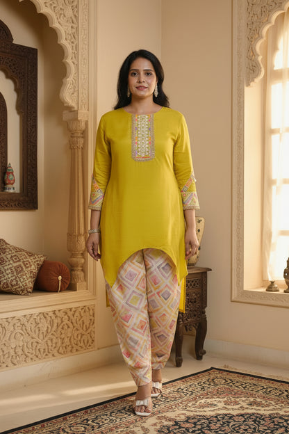 Haldi Yellow Roman Silk Embroidered Co-Ord Set