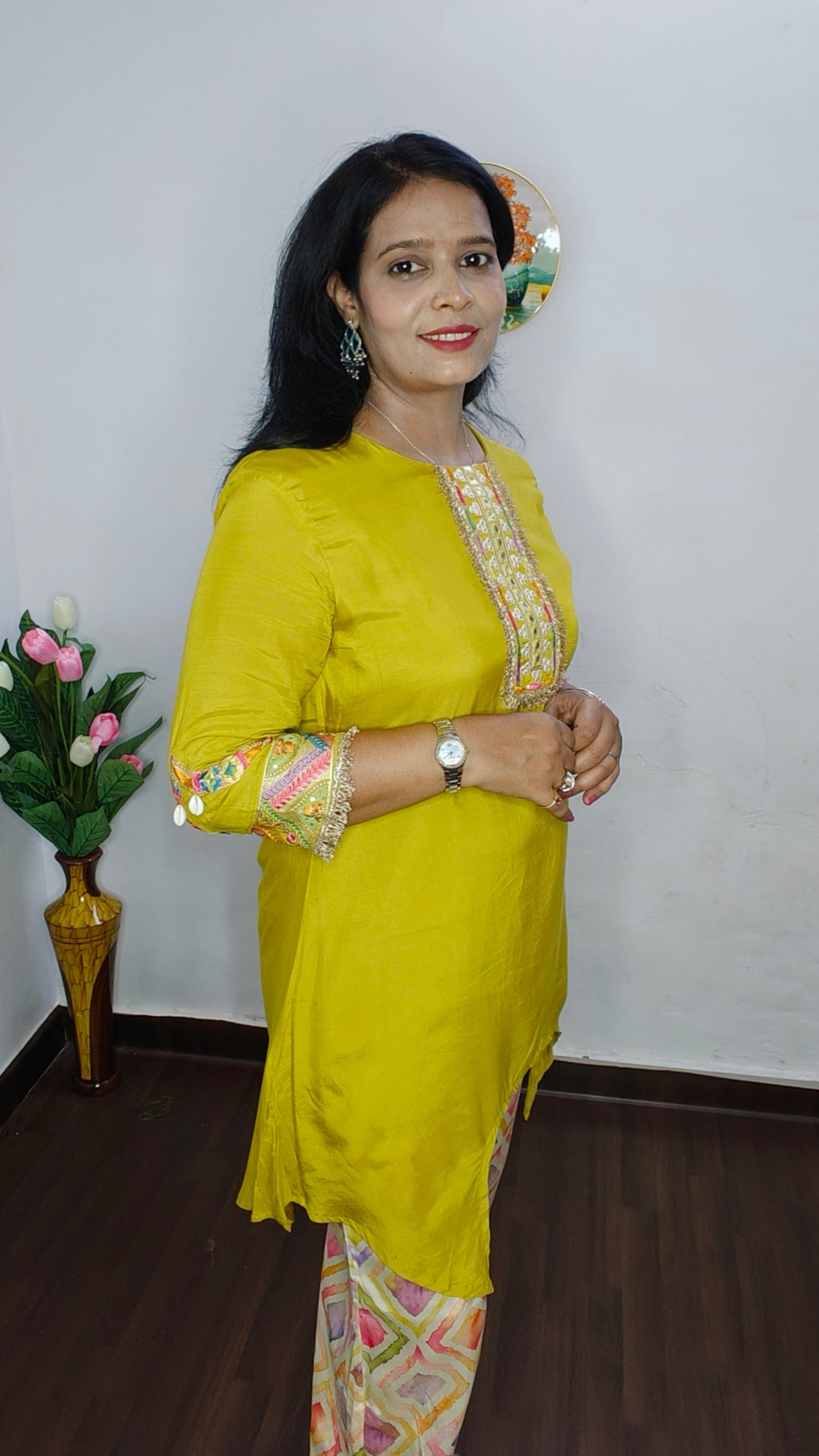 ROMAN SLIK EMBROIDERED HALDI YELLOW CO-ORD SET