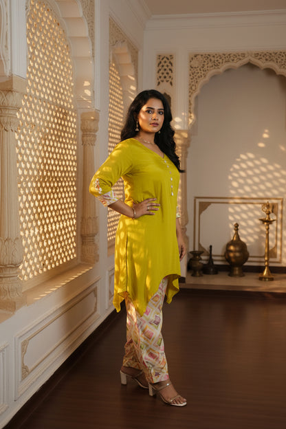 Haldi Yellow Roman Silk Embroidered Co-Ord Set