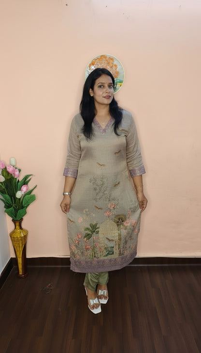 Grey Linen Suit with French Knot Hand Embroidery