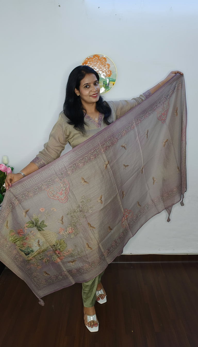 ELEGANT GREY LINEN SUIT FRENCH KNOT HAND EMBROIDERY