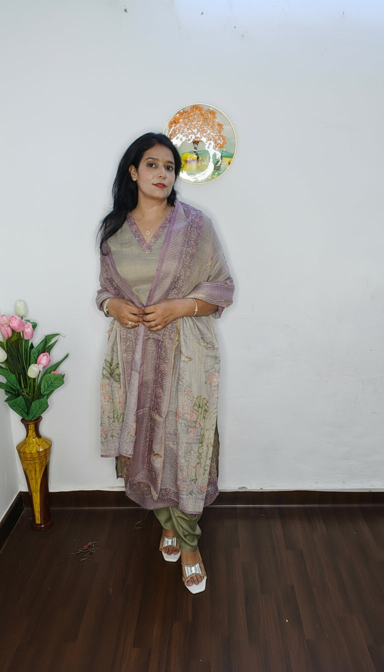 ELEGANT GREY LINEN SUIT FRENCH KNOT HAND EMBROIDERY