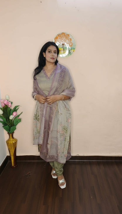 Grey Linen Suit with French Knot Hand Embroidery