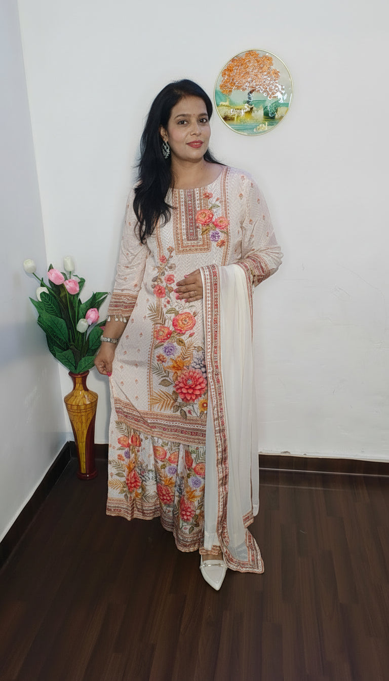 WARM IVORY BUTTER CREPE FLARRED PLAZZO SUIT SET