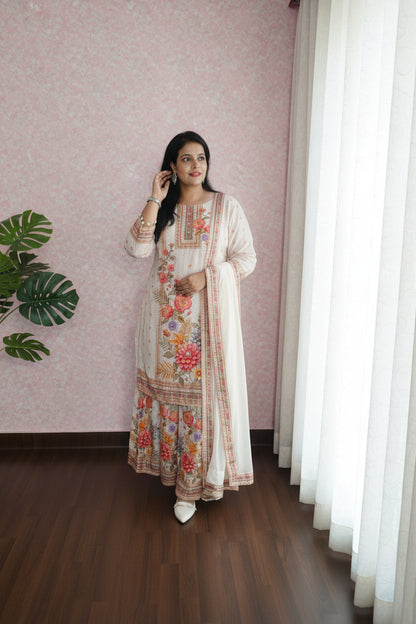 Warm Ivory Butter Crepe Flared Palazzo Suit Set