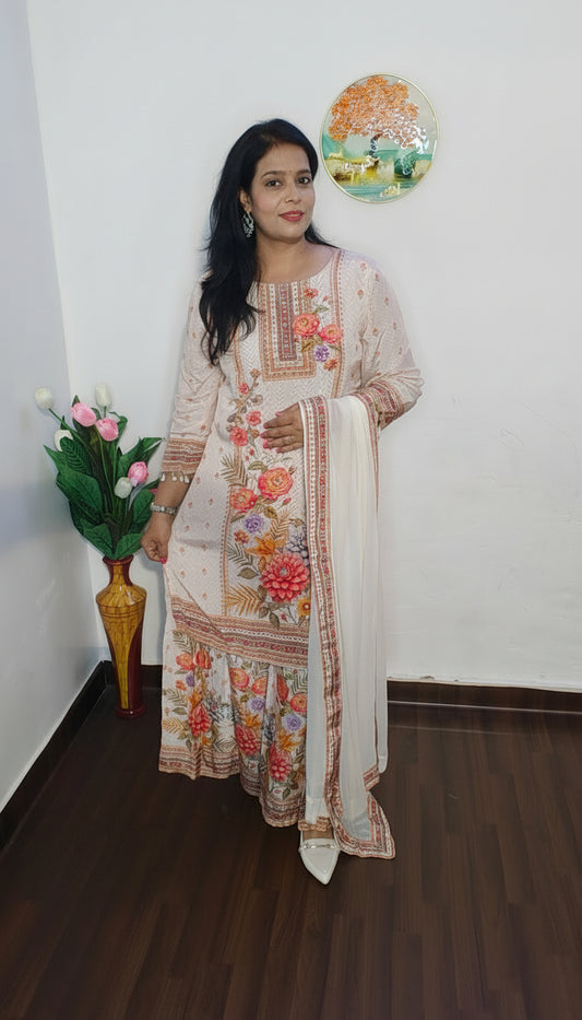 WARM IVORY BUTTER CREPE FLARRED PLAZZO SUIT SET