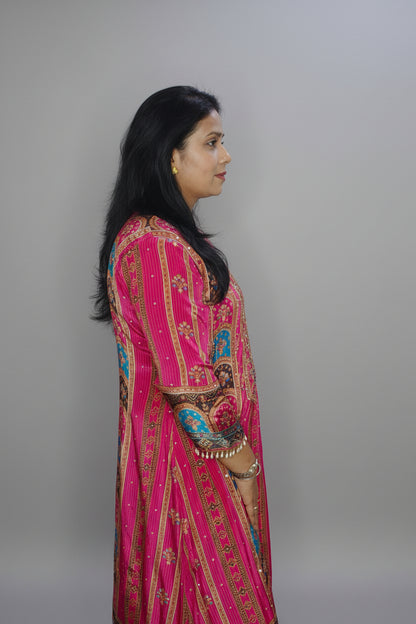 Rani Pink A-Line Embroidered Crepe Palazzo Set