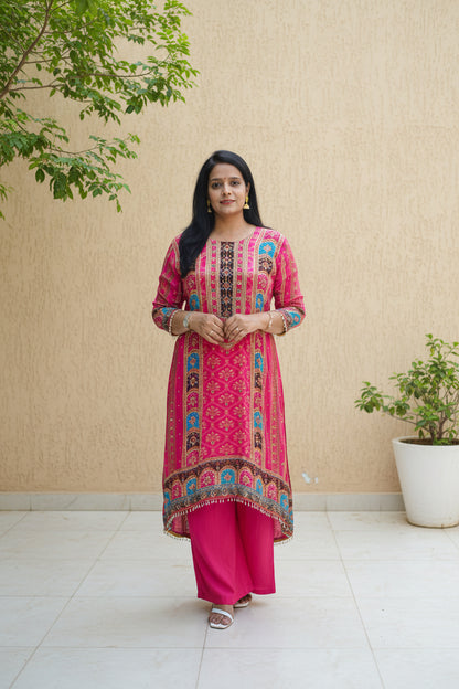 Rani Pink A-Line Embroidered Crepe Palazzo Set