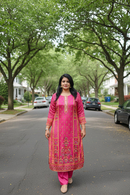 Hot Pink Chinon Suit Set